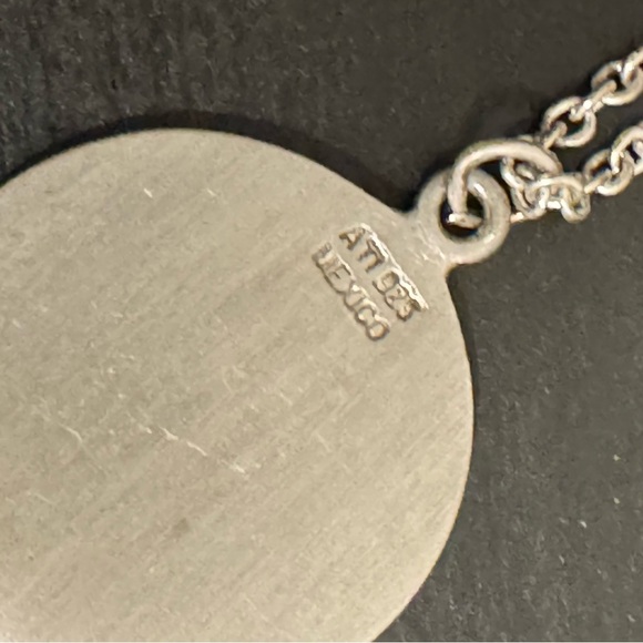 925 Sterling Mexico Silver Love Pendant on Vintage Silver Tone Necklace - Picture 10 of 11